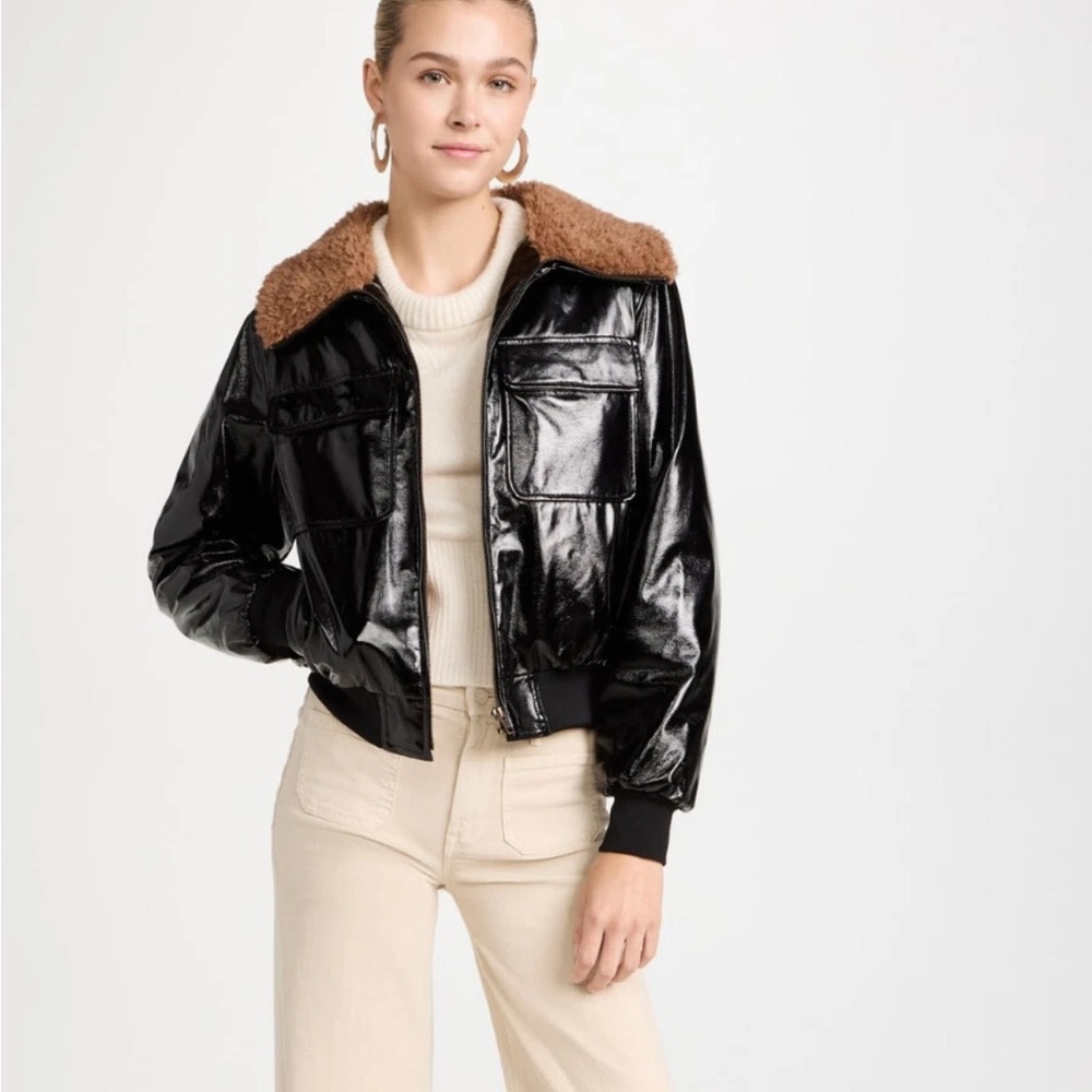 MOTHER the pilot don’t crash! Black Faux leather Sherpa lined jacket XS